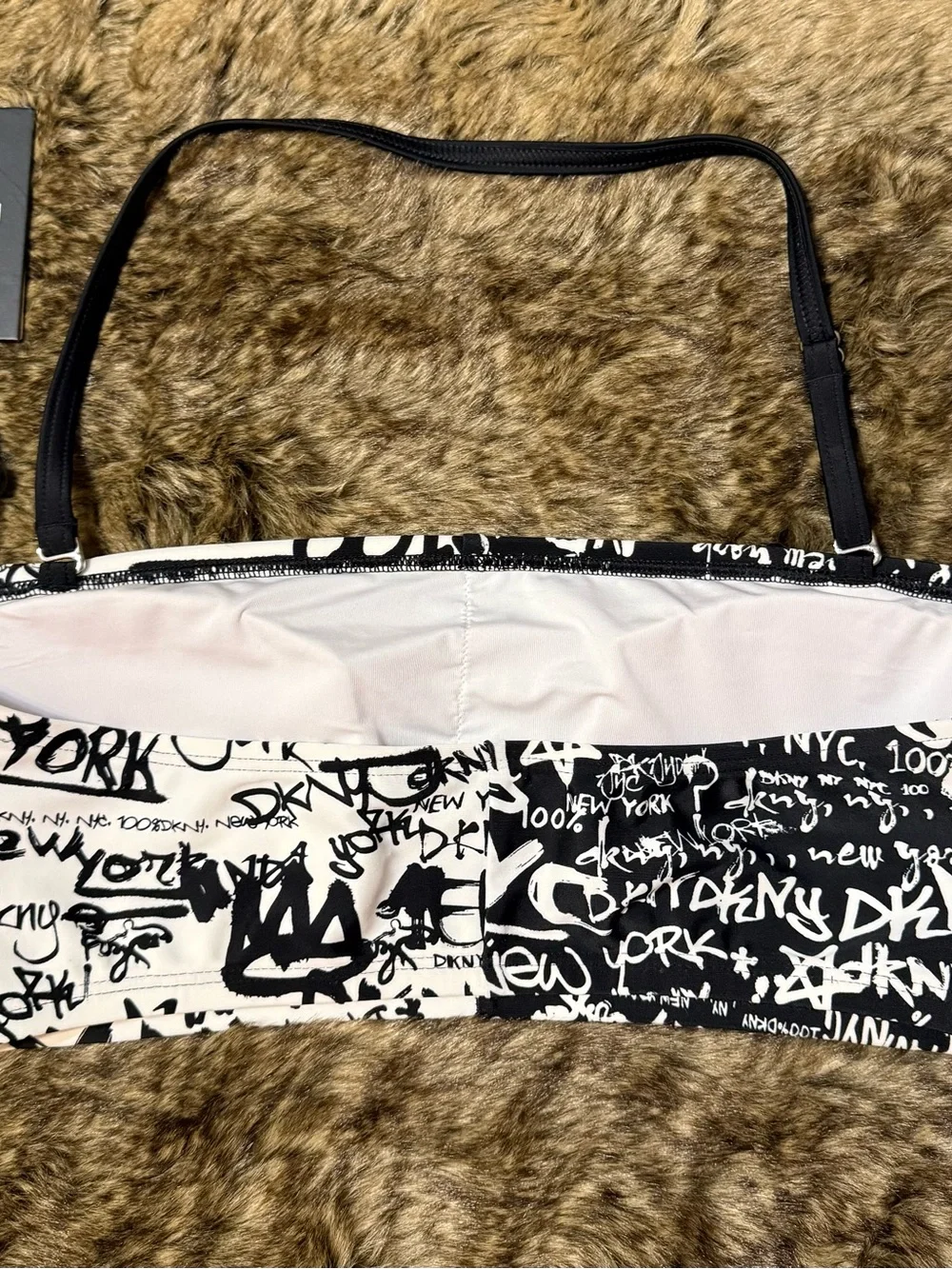 DKNY Black White Graffiti Bandeau Bikini Top NWT L
